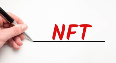 Kırmızı kalemli el yazısı NFT. Beyaz arka planda izole edilmiş. İş konsepti.