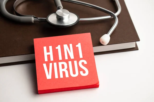 Paper Text H1N1 Virus Blue Background Stethoscope Pills — ストック写真