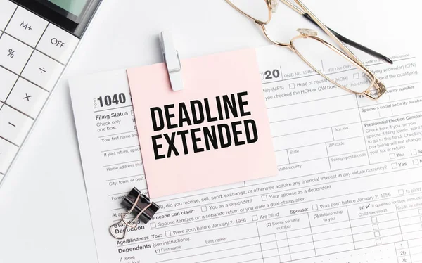 Deadline Extended Pen Calculator Glass Sticker Tax Report Sign — Stock Photo, Image