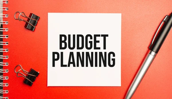 Budget Planning Sign Sheet Paper Red Notepad Pen — Stock Photo, Image