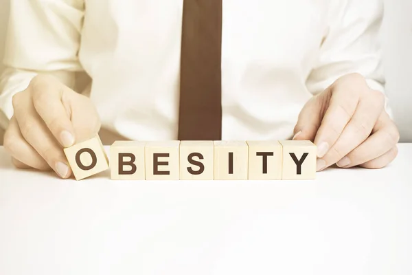 Wort Obesity Auf Holzblock Geschrieben Geschäftskonzept — Stockfoto