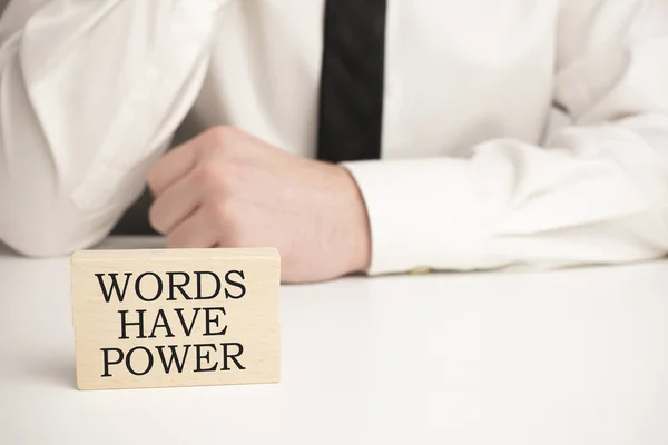 Words Have Power Notebook Wood Table Idea Presentation Analyze Plans — Stock Photo, Image
