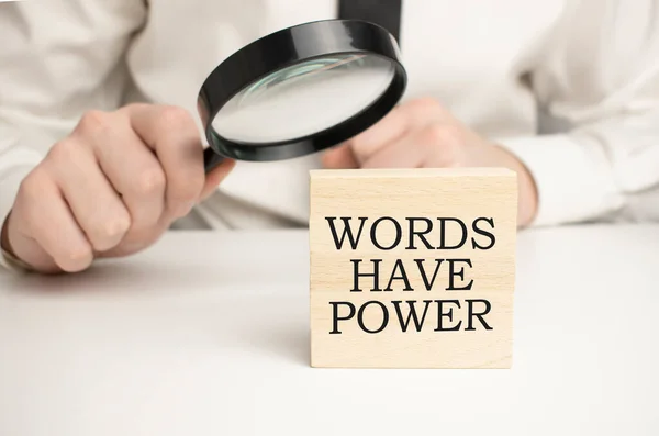 Words Have Power Notebook Wood Table Idea Presentation Analyze Plans — Stock Photo, Image