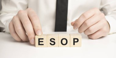 Tahta bloklar hakkında ESOP kelimesi, beyaz arka plan, iş konsepti. iş ve Finans
