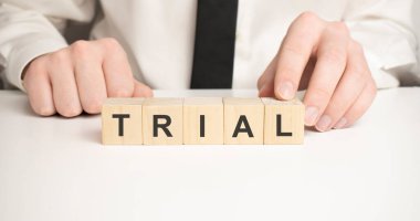 deneme, tahta arka plan kelime küpü, iş konsepti.