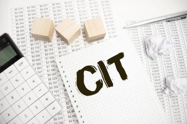 cit, corporated, gelir, vergi, beyaz arka plan üzerine yazılmış defter