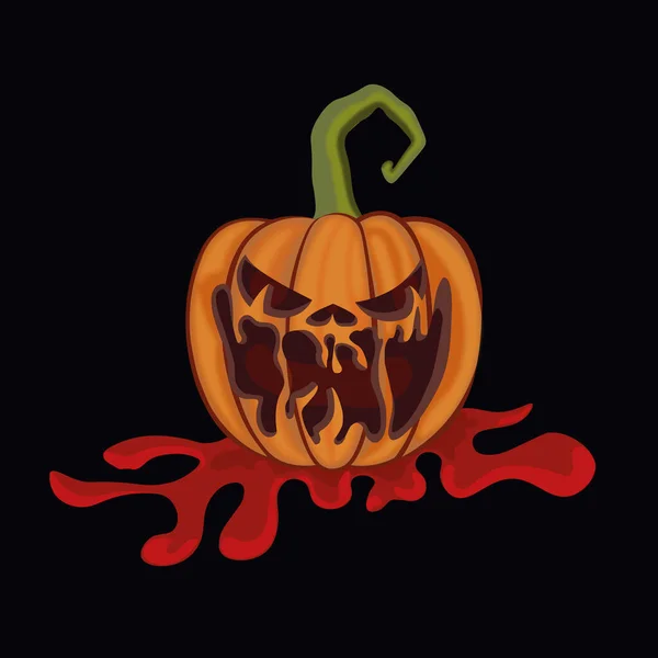 Halloween Oranje Pompoen Met Eng Gezicht Scherpe Tanden Zwarte Achtergrond — Stockfoto