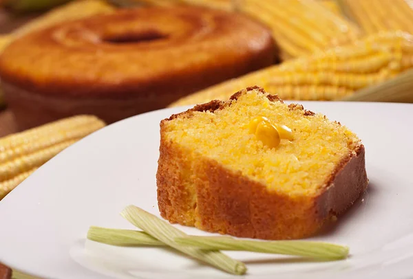 Шматочок Кукурудзяного Торта Торта Кукурудзи Фоні — стокове фото
