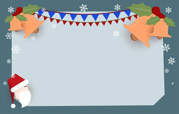 Fond Noël Avec Espace Vierge Décoré Cloches Flocons Neige Drapeaux — Image vectorielle