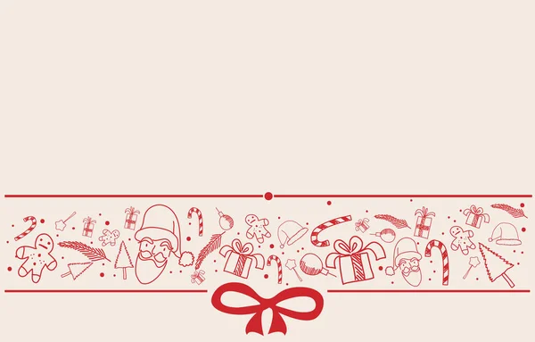 Weihnachts Und Neujahrsgrußkarte Dekoration Mit Schnee Weihnachtsmann Geschenke Und Süßigkeiten — Stockvektor