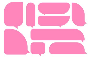 Konuşma baloncuklarını beyaz arkaplanda ayarla. Sohbet kutusu veya sohbet vektör karesi ve karalama iletisi veya çizgi roman ve en küçük ileti diyaloğu için konuşan iletişim simgesi