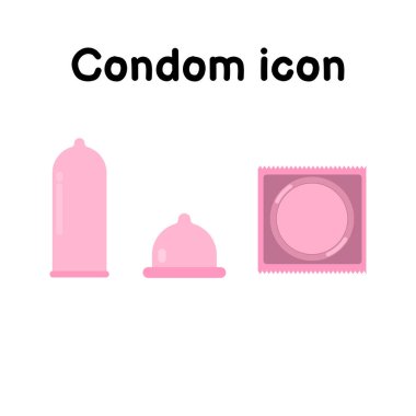 Düz stil kondom ikonu vektörü beyaz arkaplanda izole edilmiş, doğum kontrol konsepti, Sevgililer Günü, çift ve aşk