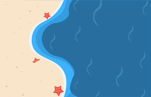 Yaz sahili arka plan hava görüntüsü, üstten deniz vektörü tasarım için serbest alan, deniz yıldızıyla süslenmiş..