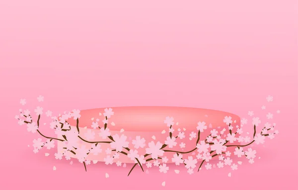粉红色的樱桃花装饰圆形的基座 有自由的设计空间 春天花的背景插图矢量 — 图库矢量图片