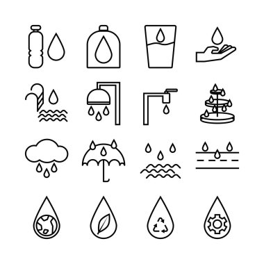 Beyaz arkaplanda su simgesi ana hatlarını ayarla, vektör eps10