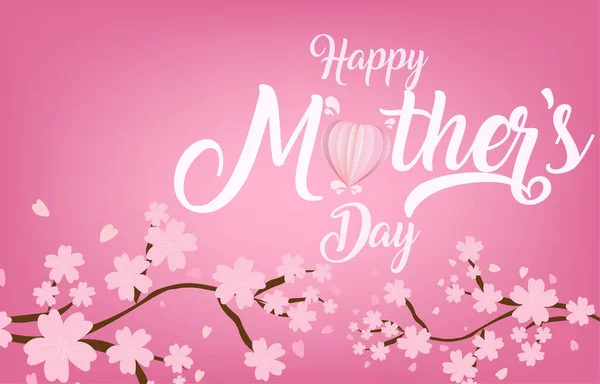 Wektor Karty Okolicznościowej Dnia Matki Latającymi Sercami Różowy Papierek Kwiat — Wektor stockowy