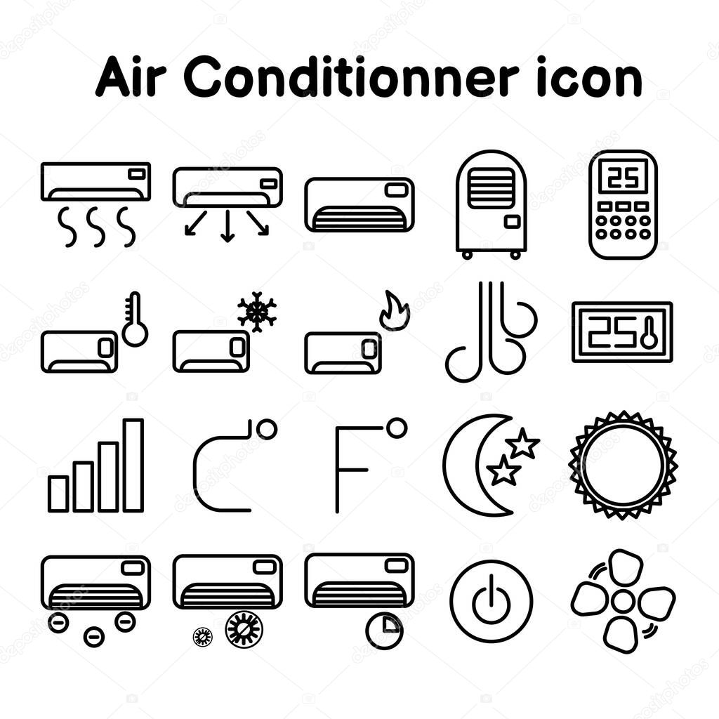 Outline icon of air conditioner, cooling or heating equipment, appliance illustration vector isolated on white background.