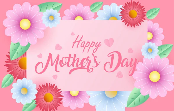 Mother Day Greeting Card Banner Vector Spring Flowers Flying Hearts — Archivo Imágenes Vectoriales