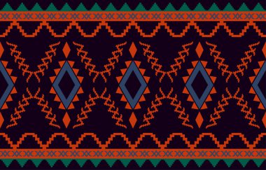 Navajo yerlisi Amerikan kumaşı pürüzsüz desen, geometrik kabile geleneksel arka planı, tasarım elemanları, halı, duvar kağıdı, giysi, halı, iç mekan, nakış vektör çizimi.
