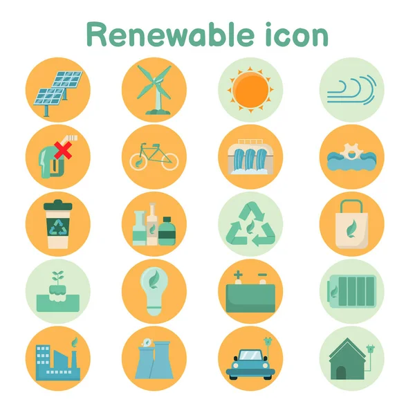 Flat Icon Circle Renewable Energy Clean Energy Including Recycling Home — Stock Vector