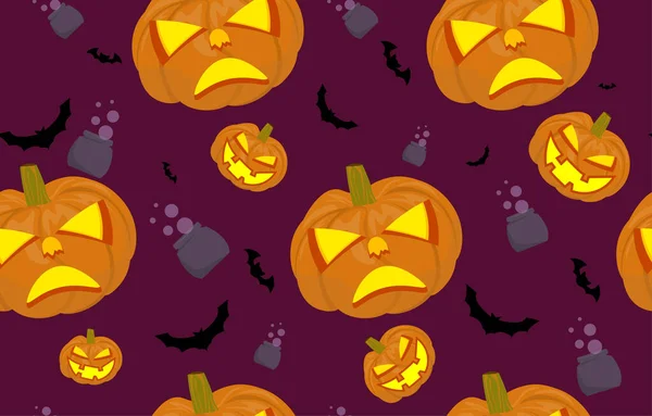 Nahtloser Musterhintergrund Von Kürbis Und Teufelsgesicht Gruselig Der Halloween Nacht — Stockvektor