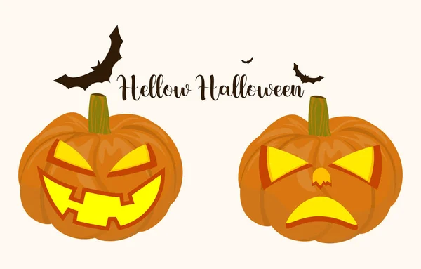 Halloween Pumpkin Vector Happy Halloween Letters Bats Isolated Light Background — Vettoriale Stock