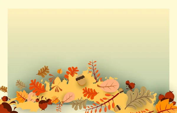 Осенний Фон Листьями Золотисто Желтого Цвета Квадратными Рамками Свободным Пространством — стоковый вектор