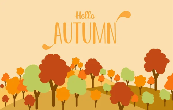 Предыстория Hello Autumn Поздравительная Открытка Желтым Коричневым Деревом Желтые Листья — стоковый вектор