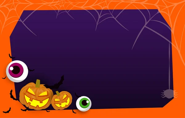 Sfondo Halloween Decorato Con Zucche Fantasma Palla Occhi Pipistrelli Ragni — Vettoriale Stock