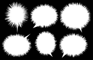 Konuşma baloncuklarını siyah arkaplana ayarla. Sohbet kutusu veya sohbet vektör karesi ve karalama iletisi veya çizgi roman ve en küçük ileti diyaloğu için konuşan iletişim simgesi