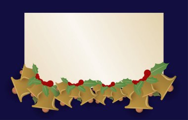 Noel arkaplanı. Zillerle süslenmiş açık renkli boş kağıt. Vektör çizimi. Reklam tasarımı veya tebrik kartı.