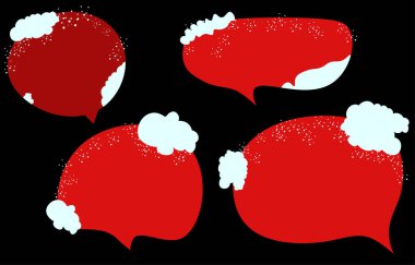 Beyaz arka planda noel konuşması baloncukları ayarlayın. Karla süslenmiş. Çizgi roman ve en küçük ileti diyaloğu için konuşan vektör kare ve karalama iletisi veya iletişim simgesi