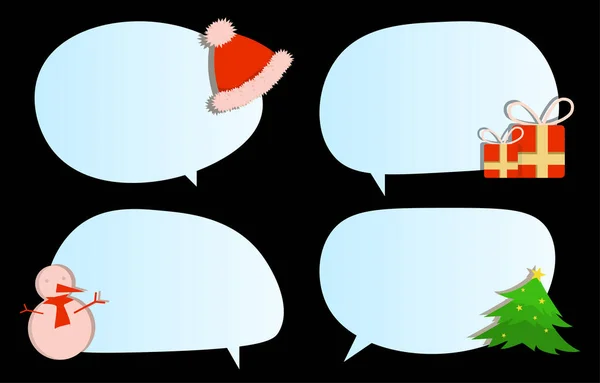 Set Spraakbelletjes Zwarte Achtergrond Kerst Witte Sneeuw Versier Met Santa — Stockvector