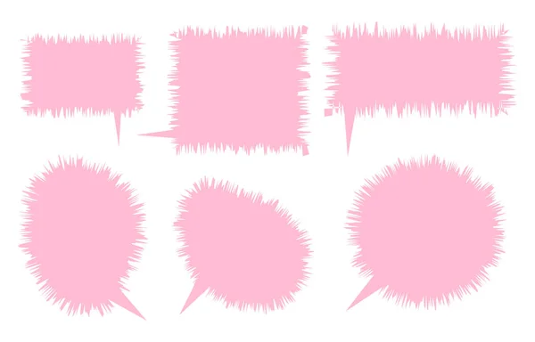 在白色背景上设置粉红色的语音气泡 聊天框或聊天矢量正方形和Doodle消息或通信图标云说话为漫画和极小消息对话框 — 图库矢量图片