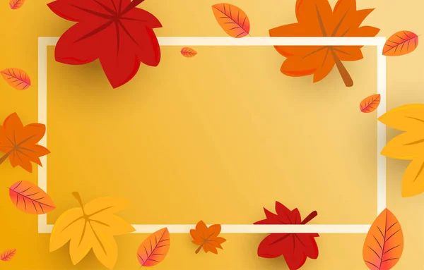 Herbst Hintergrund Mit Blättern Goldgelb Mit Quadratischen Rahmen Und Freiraum — Stockvektor