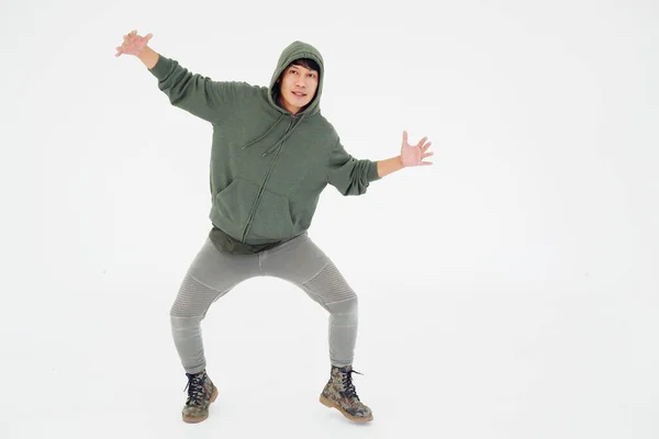 Leende Asiatisk Ung Professionell Dansare Man Break Dance Genom Isolerad — Stockfoto
