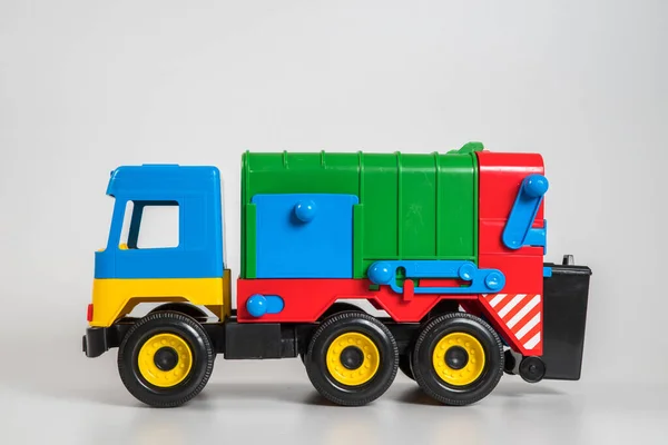 Mașini Jucărie Pentru Copii Din Plastic Multicolor Fundal Alb — Fotografie, imagine de stoc
