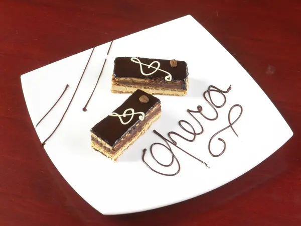 Zenei Desszert Keksz Torta Csokoládé Dekorációval — Stock Fotó