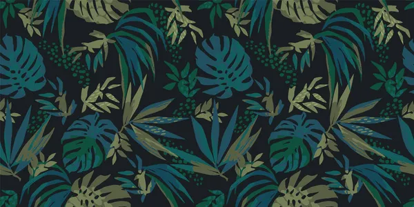 Arte abstracto patrón sin costuras con hojas tropicales. — Vector de stock