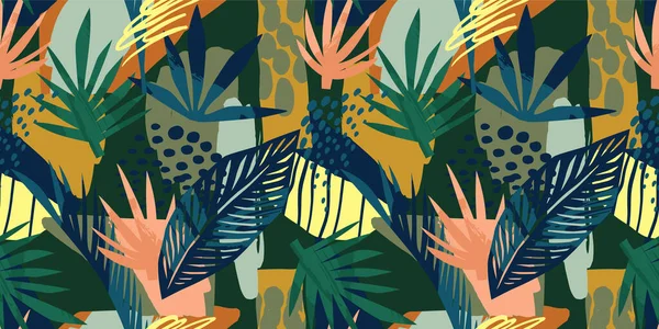 Абстрактний художній безшовний візерунок з тропічним листям . — стоковий вектор