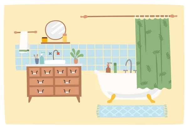 A fürdőszoba belseje. Kényelmes otthon. Aranyos vektor illusztráció. — Stock Vector