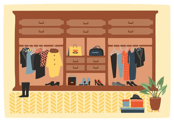 Intérieur du dressing. Confortable maison. Illustration vectorielle mignonne. — Image vectorielle