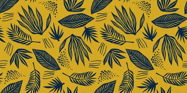 Art abstrait motif sans couture avec des feuilles tropicales. Design exotique moderne — Image vectorielle