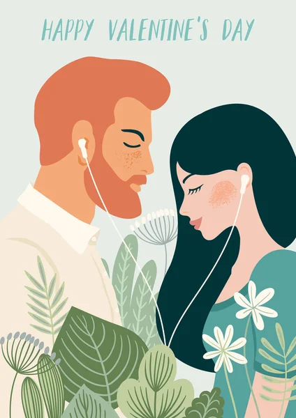 Illustrazione romantica con uomo e donna. Amore, storia d'amore, relazione. Concetto di design vettoriale per San Valentino e altri — Vettoriale Stock