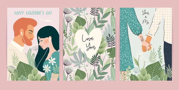 Set of Romantic illustrations. Man and woman. Love, love story, relationship. Vector Valentines Day — Vector de stock