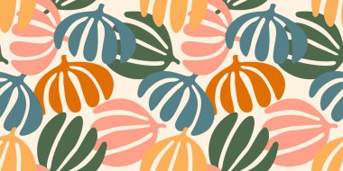 Soyut yaprakları olan basit, pürüzsüz bir desen. Kağıt, kapak, kumaş, iç dekorasyon ve diğer kullanıcılar için modern tasarım.