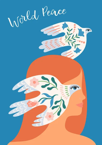 Peace Woman Dove Peace Vector Illustration Elements Card Poster Flyer — Stockvektor