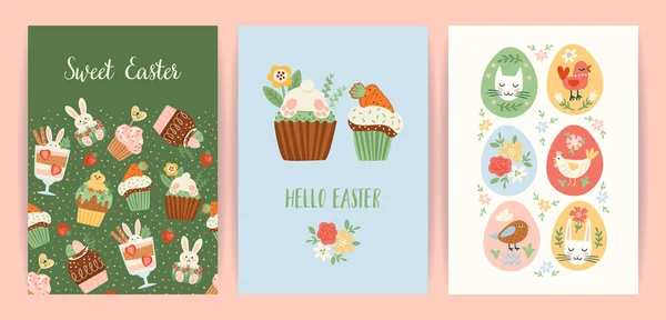 Easter Illustrations Funny Sweets Cupcake Cake Dessert Easter Symbols Vector — Archivo Imágenes Vectoriales