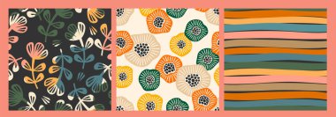 Set of abstract simple seamless pattern with flowers. Modern design for paper, cover, fabric, interior decor and other use.