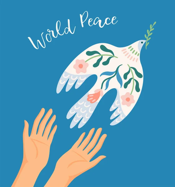 World Peace Hands Dove Peace Vector Illustration Elements Card Poster — Stock vektor